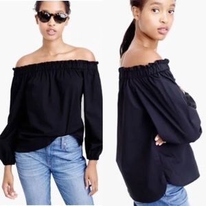 *SOLD* J.Crew Black Off Shoulder Poplin Ruffle Top Size 2
